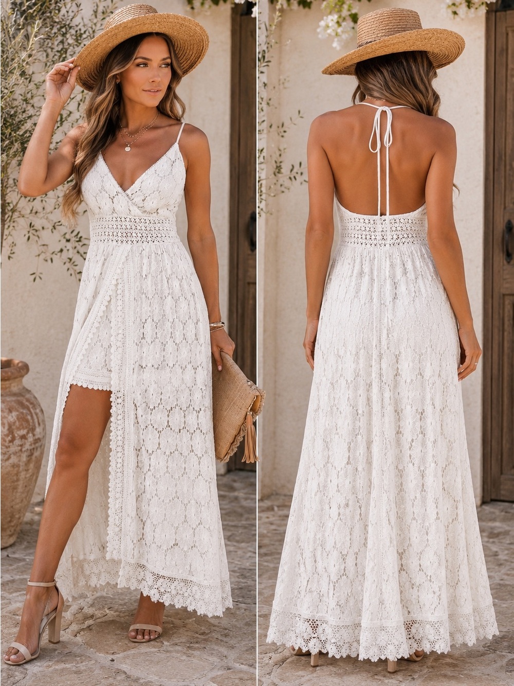 White Lace Crochet Romper Dress Overlay Boho Festival Beach Size 6